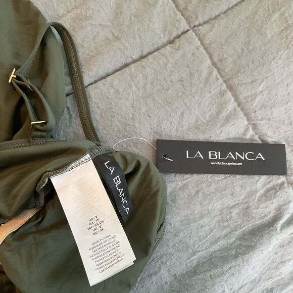 La Blanca Island Goddess Lingerie Olive Green Ruched One Piece Swimsuit Size 2 - Picture 5 of 6